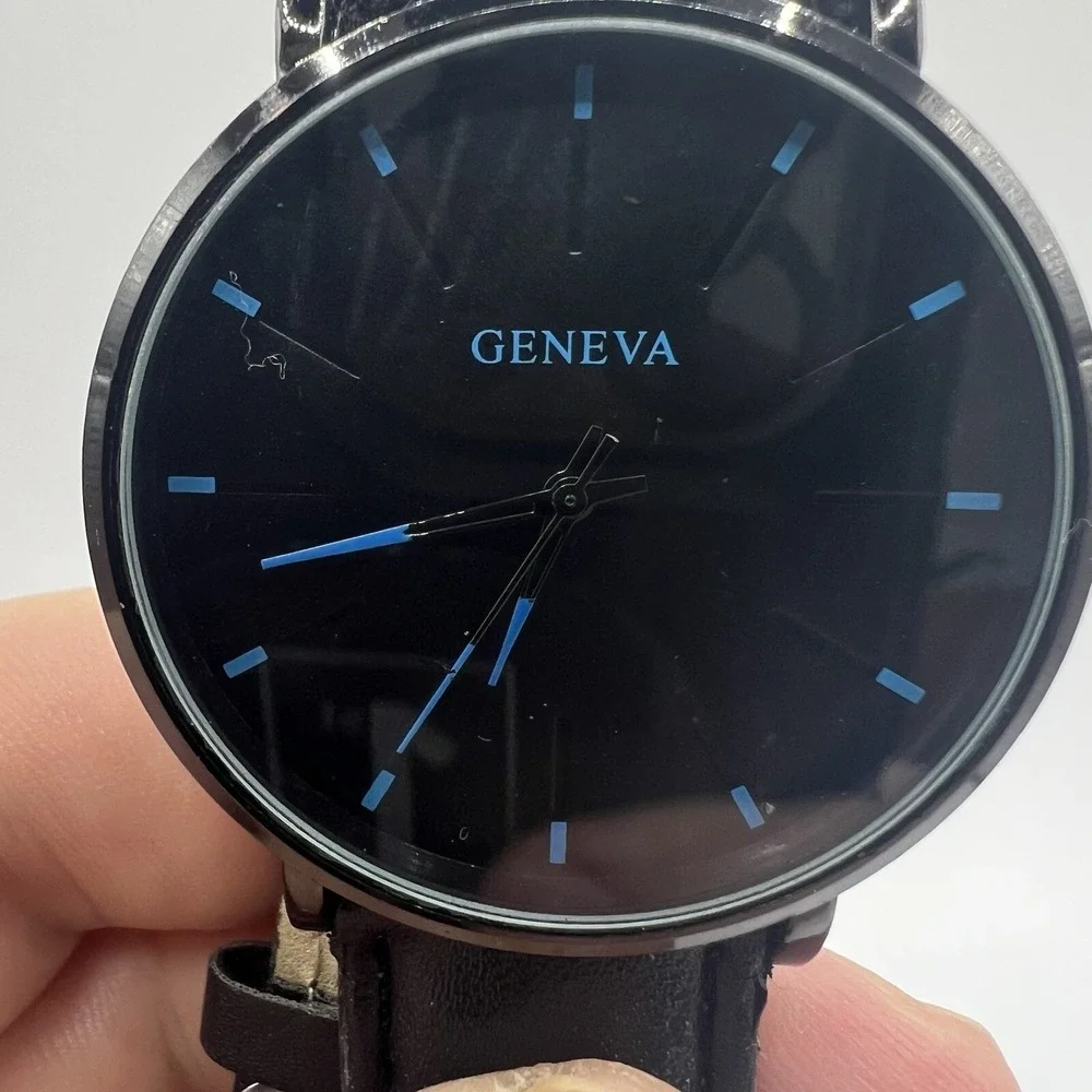 Geneva Mens Fashion Casual Quartz Wrist Watch Black Band Analog Classic Style